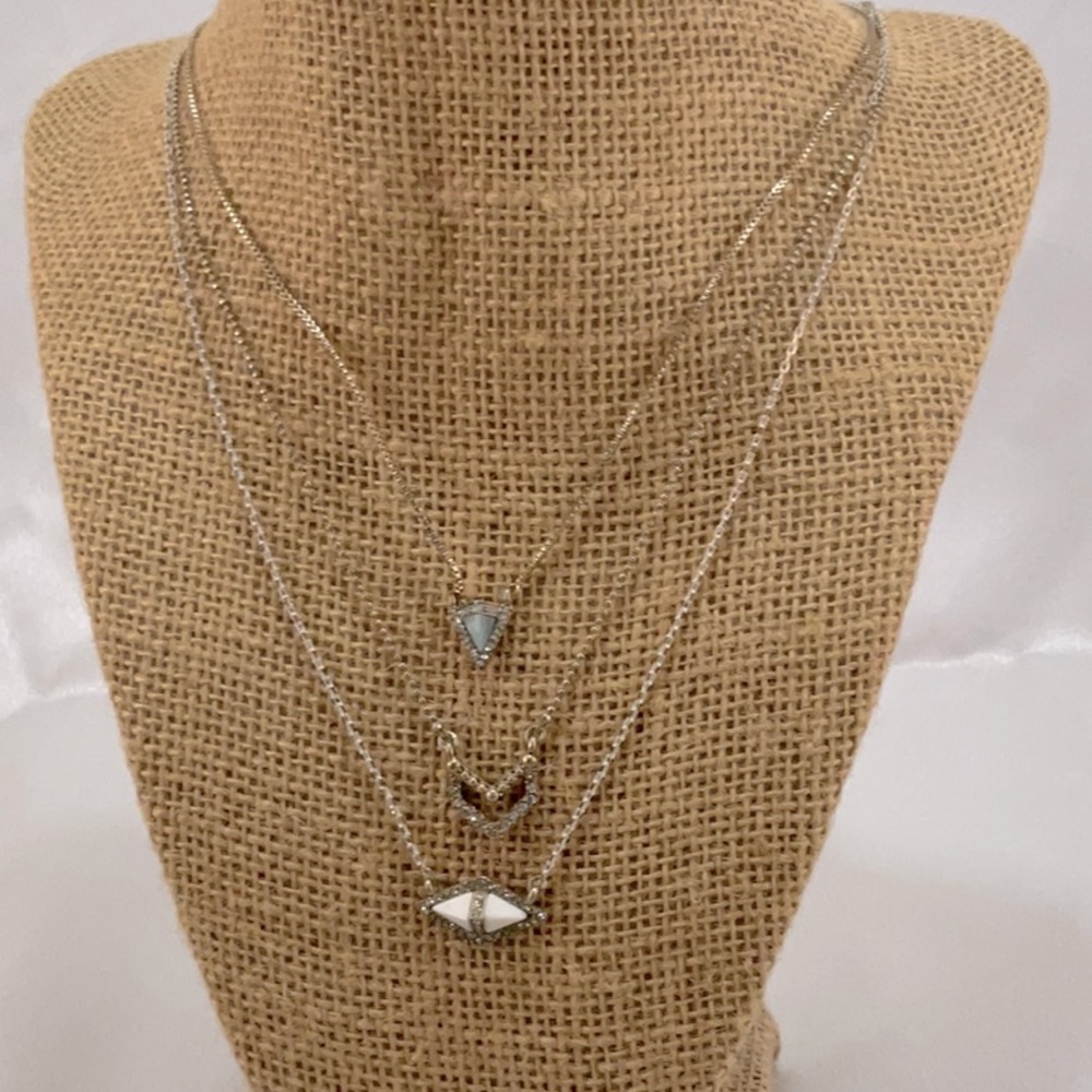 C&I 3 Tier Necklace Gold, Rhinestone and Natural Stone. New.
